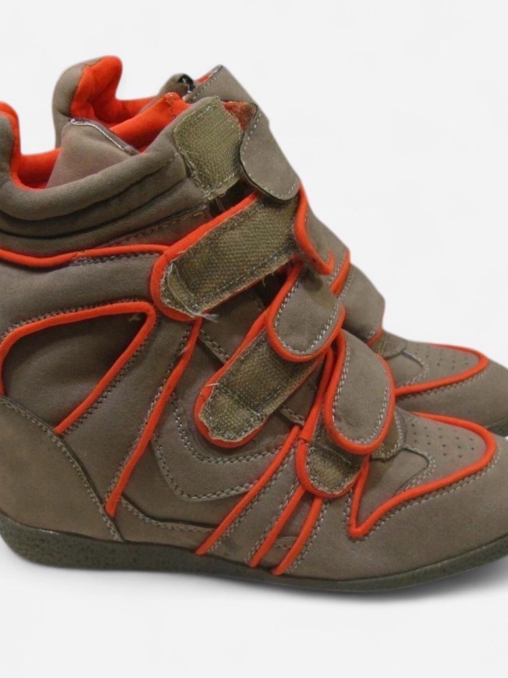 Wedge Sneakers Velcro Sneakers in Olive with Orange Trim